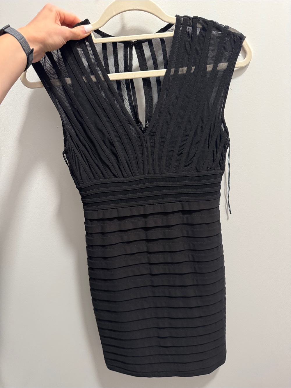 Adrianna Papell Black Sheath Dress with Layered Banding